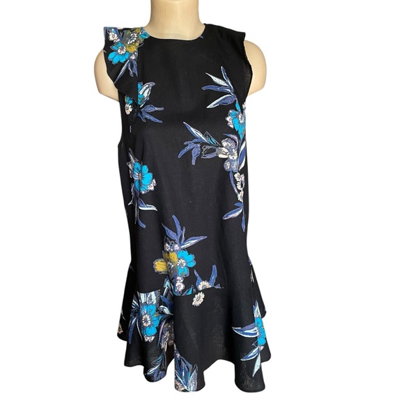 FREE PEOPLE Summer in Tulum Tunic Top Ruffle Floral Black Size Medium - Picture 3 of 15